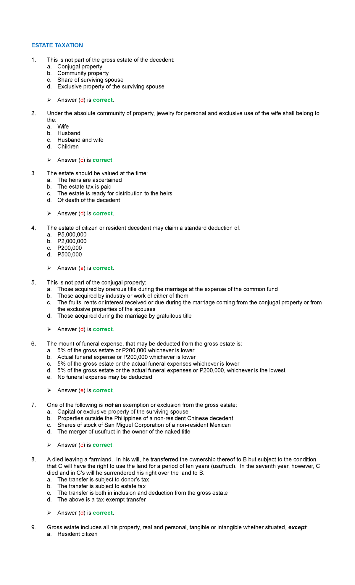Estate Taxation ESTATE TAXATION This is not part of the gross estate
