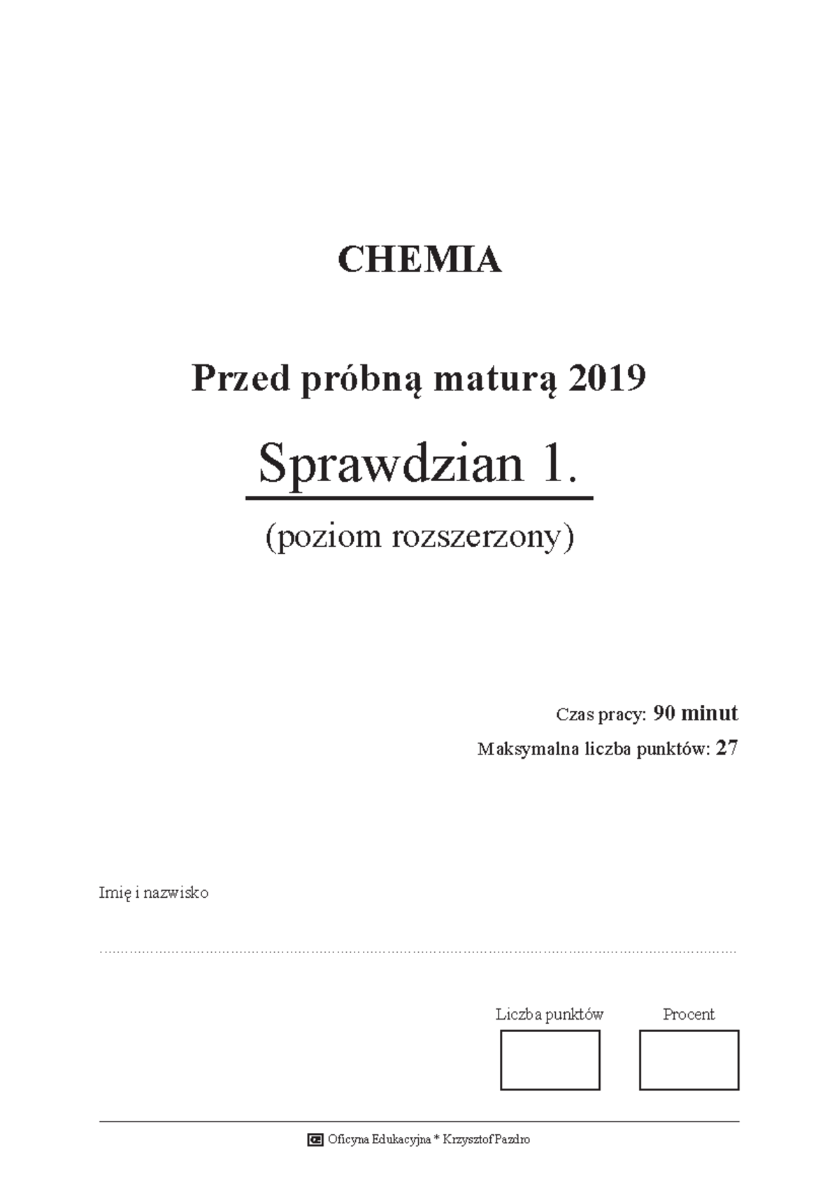 Przed Próbną Maturą Sprawdzian 1 Pazdro Chemia 2019 Pdf