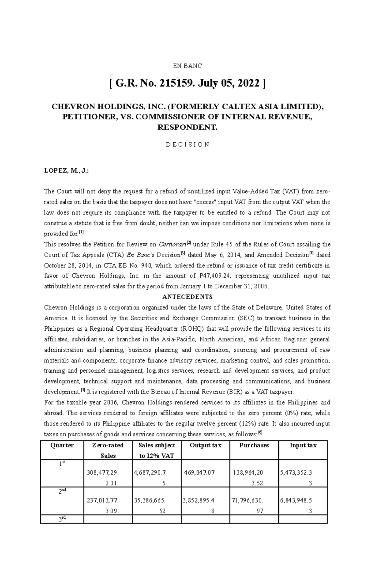 Chevron holdings vs cir EN BANC [ G. No. 215159. July 05, 2022 ] CHEVRON HOLDINGS, INC