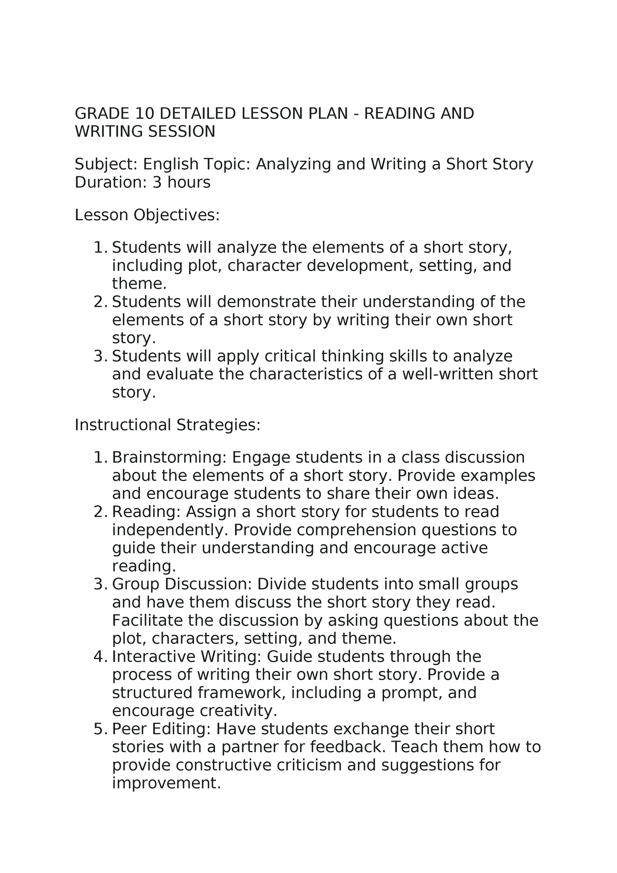 research lesson plan grade 10