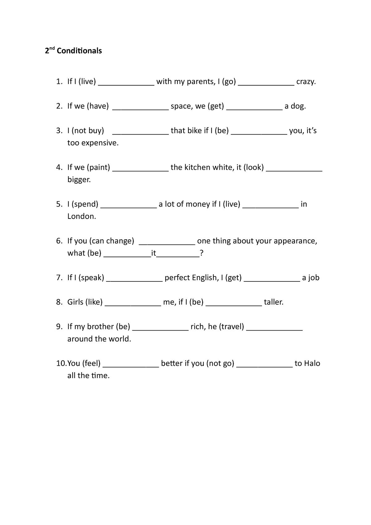 2nd Conditionals - 2nd Conditional Exercises - 2 Nd Conditionals If I ...