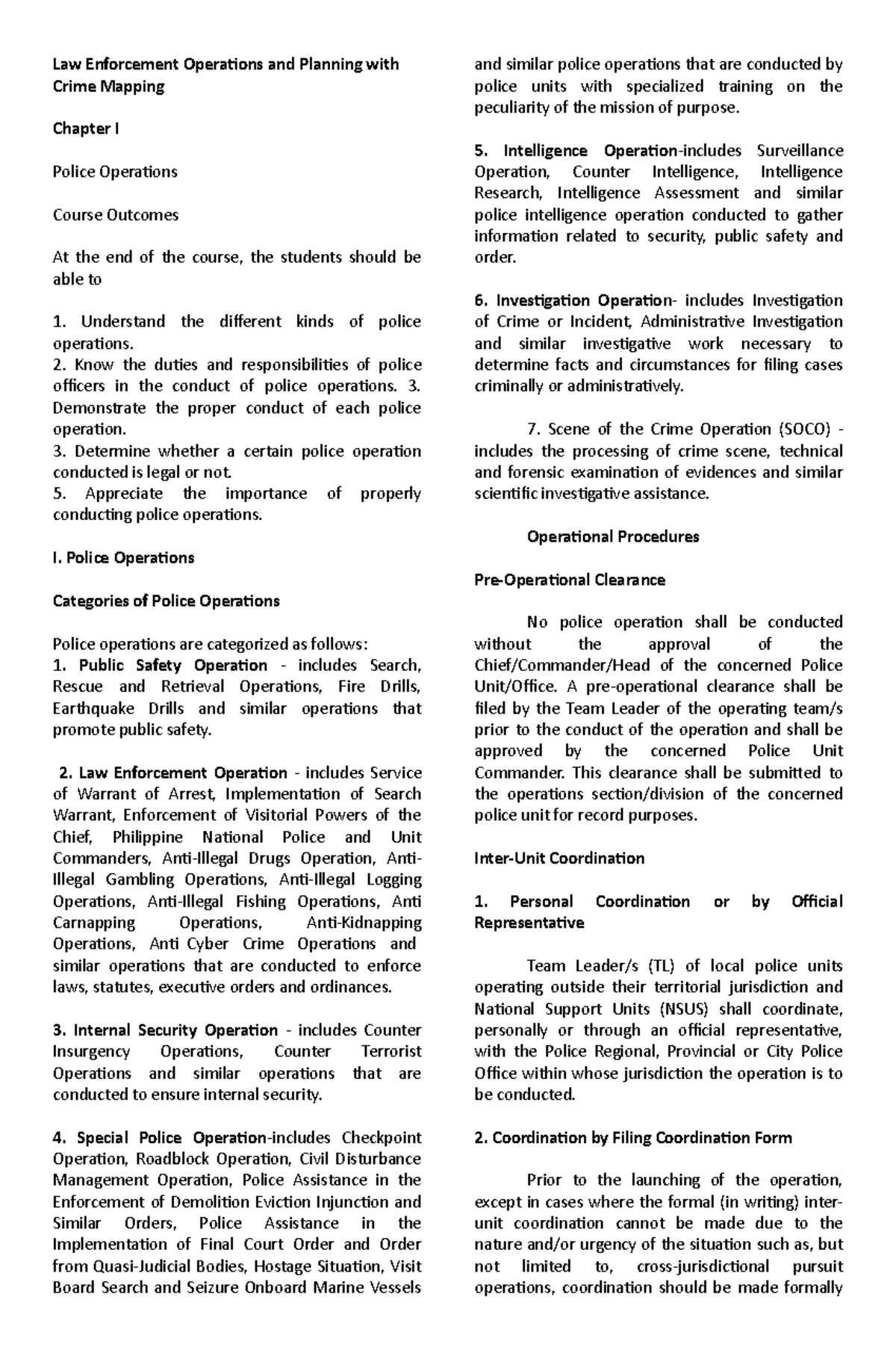 Law enforcement operation notes Law Enforcement Operations and