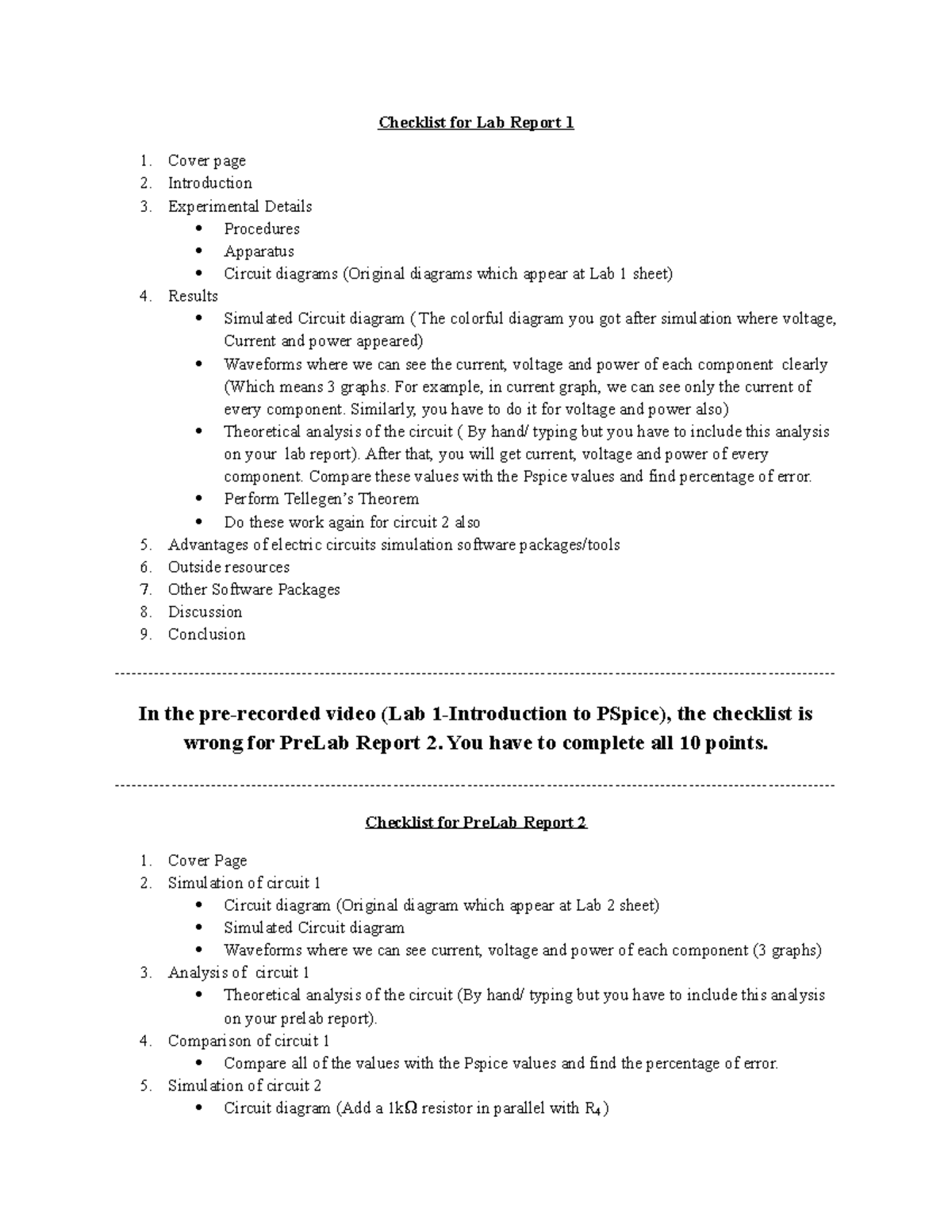 Checklist for Lab 1 and Prelab 2 (with correction) - Checklist for Lab ...
