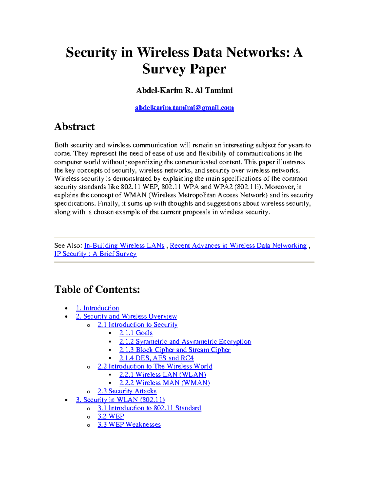 Wireless security - Provide lecture notes - Security in Wireless Data ...