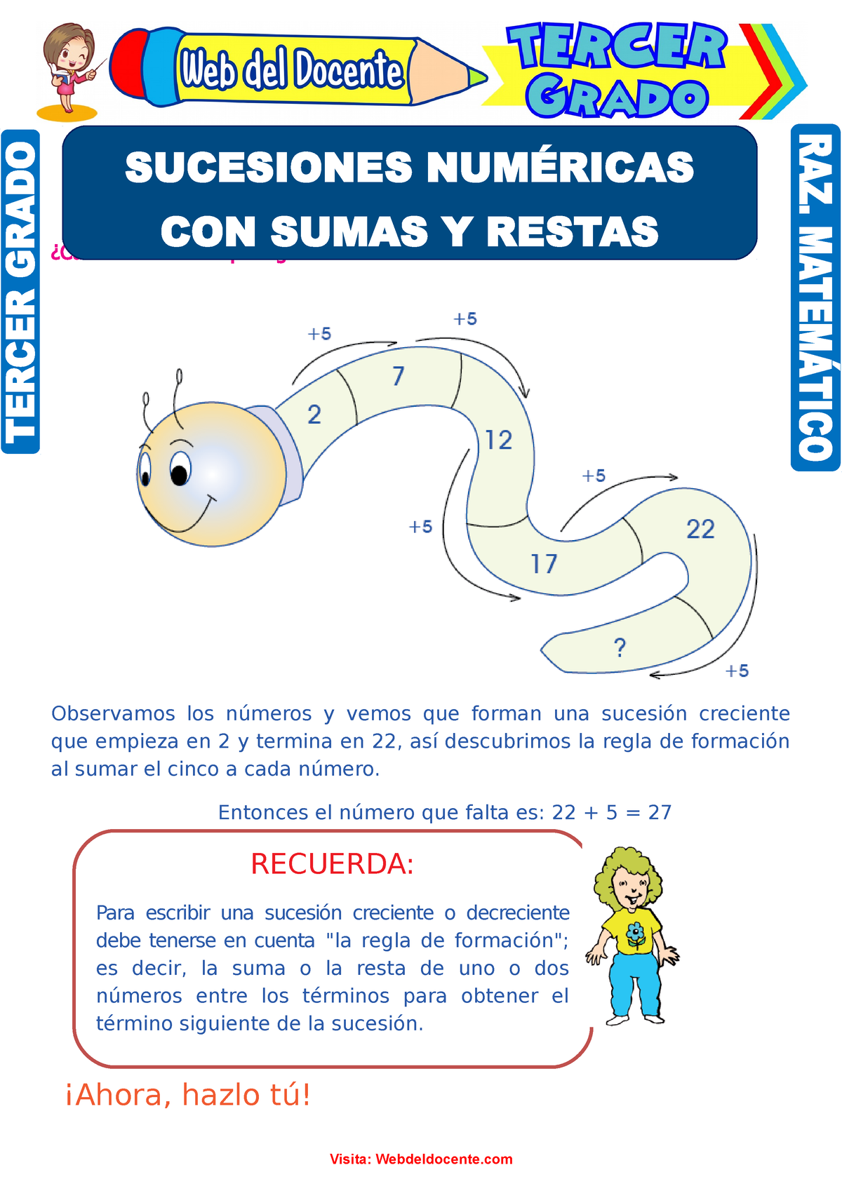 Sucesiones Numéricas Con Sumas Y Restas Para Tercer Grado De Primaria ¿cuál Es El Número Que 7965