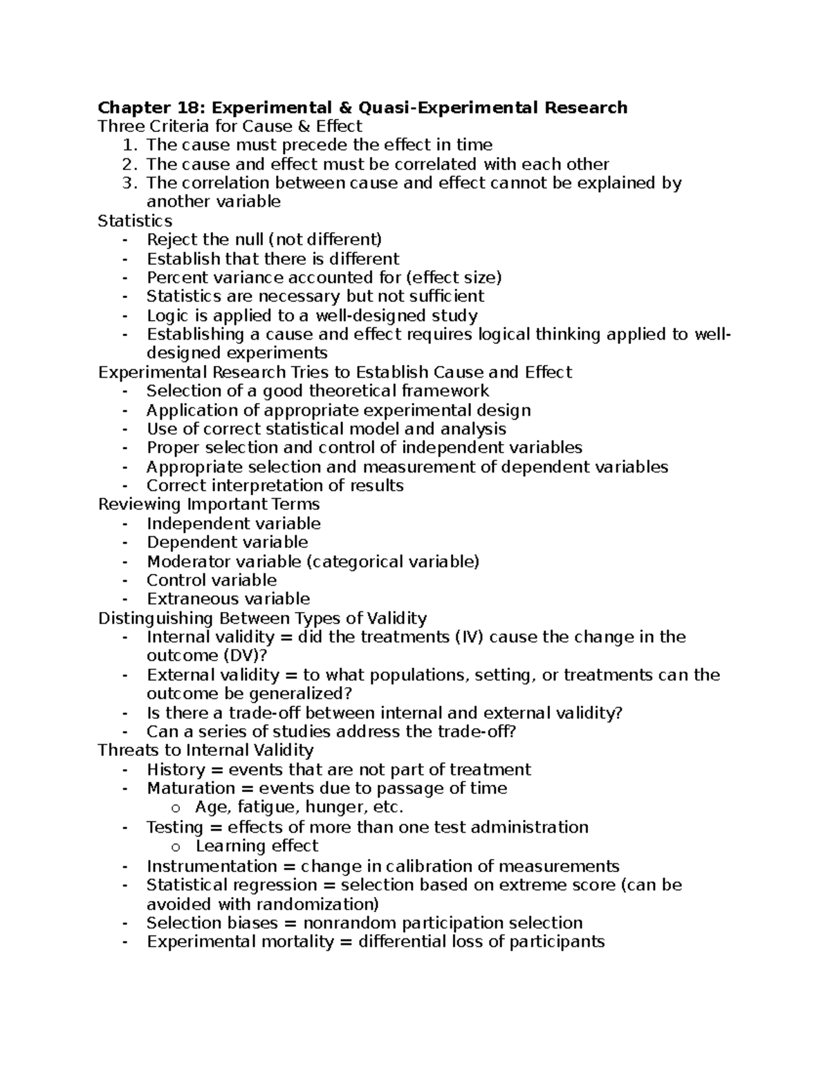 Chapter 18 - Chapter 18: Experimental & Quasi-Experimental Research ...