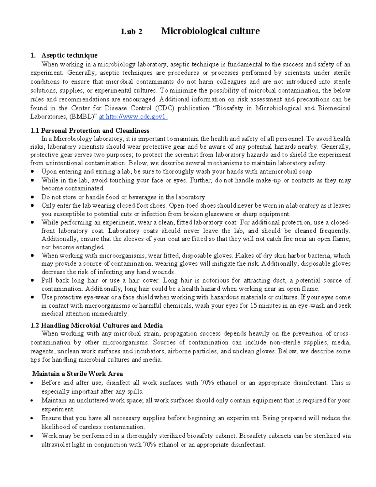 Lab2Microbialculture Lab 2 Microbiological culture 1. Aseptic