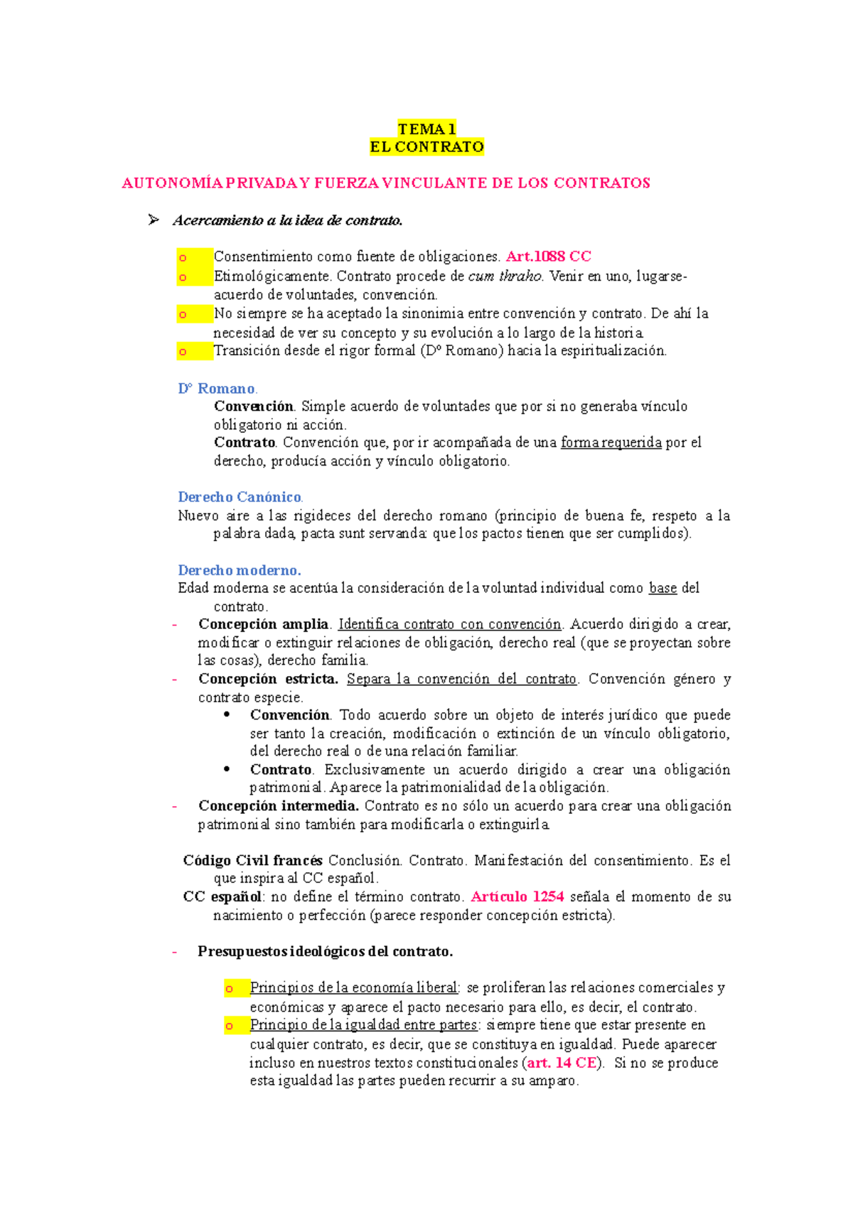 TEMA 1 EL Contrato - Apuntes - TEMA 1 EL CONTRATO AUTONOMÍA PRIVADA Y ...