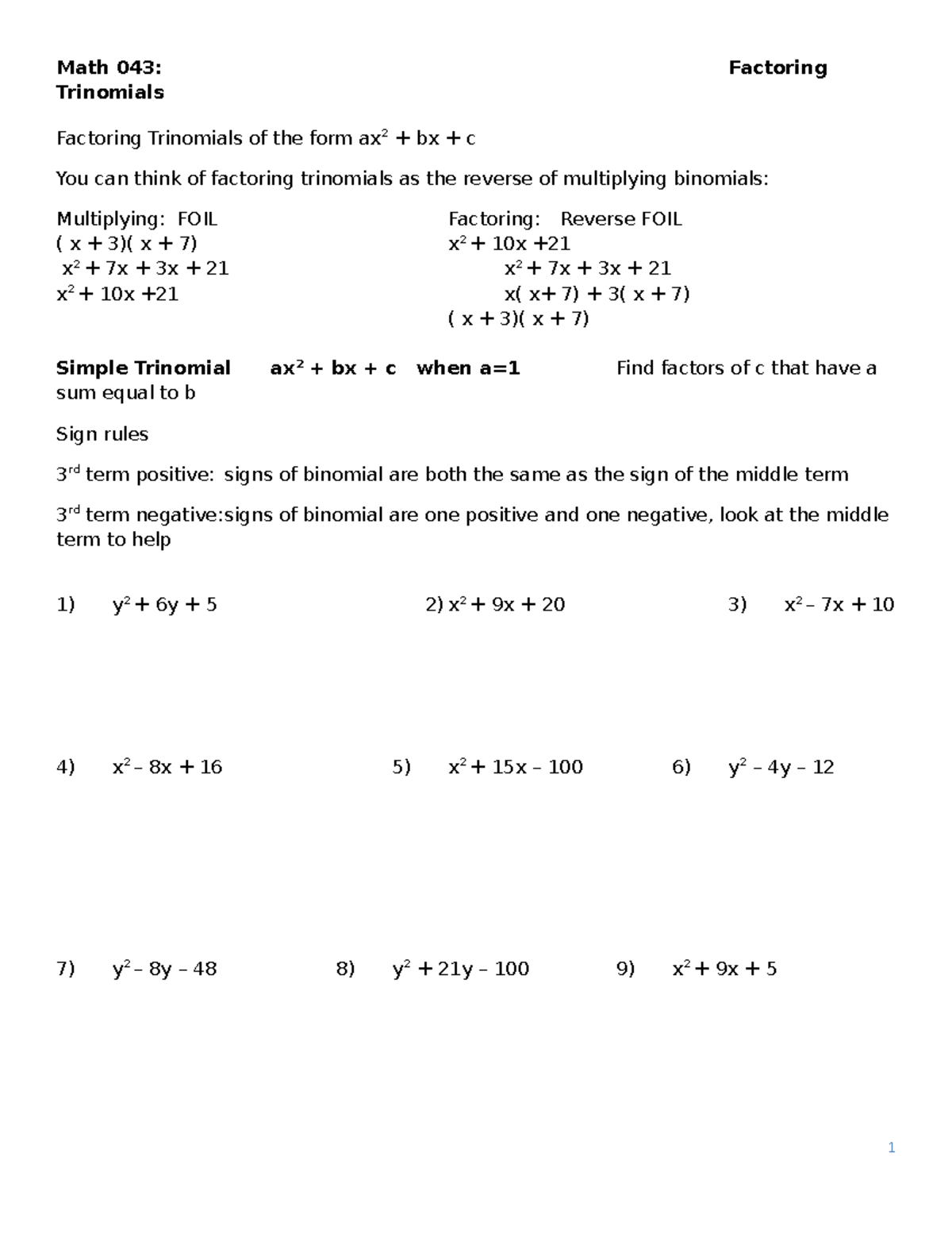 2 Factoring Trinomials - Trinomials Factoring Trinomials of the form ax ...