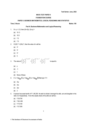 Mtp Maths March Test Series March Mock Test Paper Foundation Course Paper