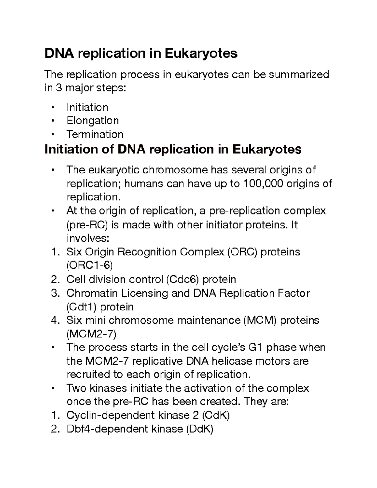 Bio 18 - Notes - DNA replication in Eukaryotes The replication process ...