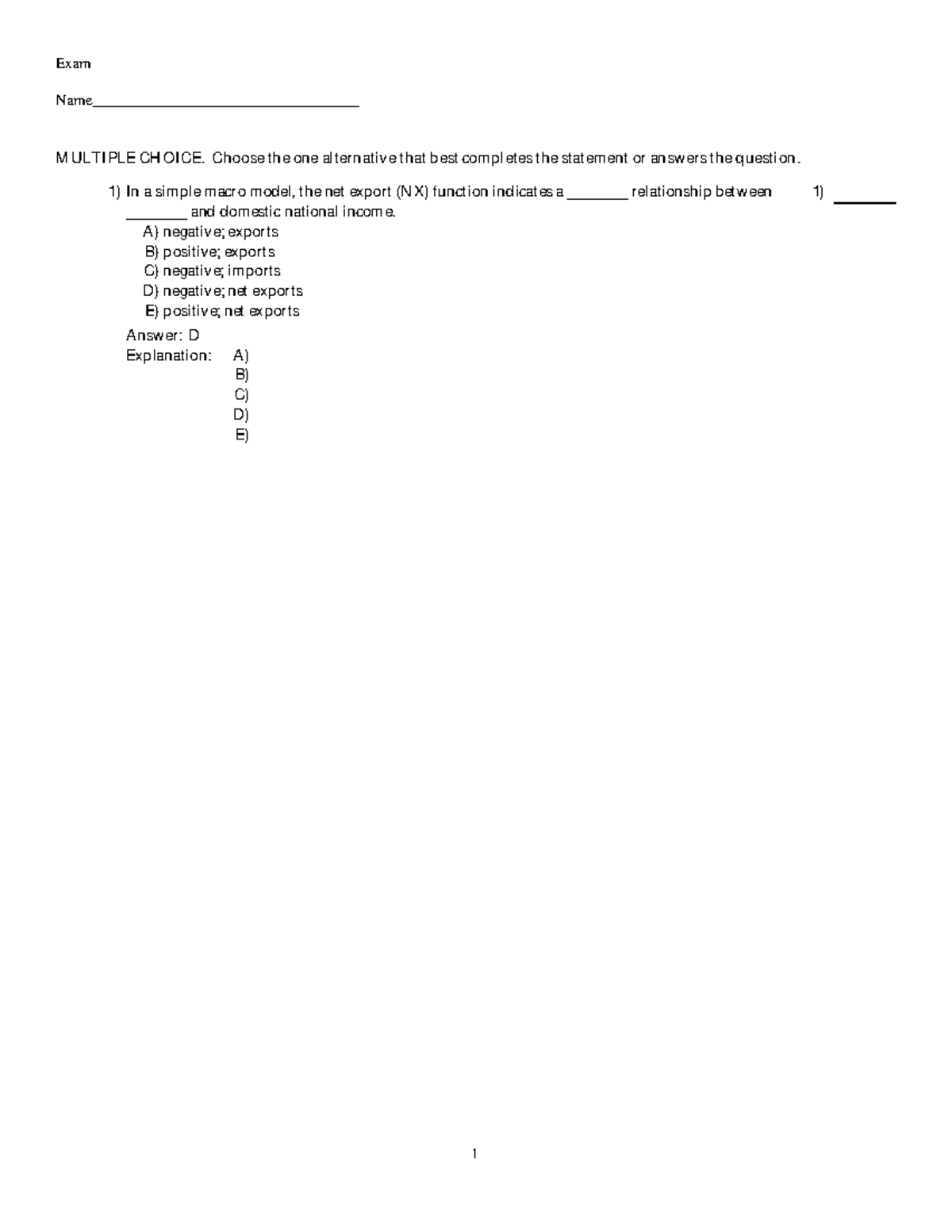 22 - NOTE - Exam Name___________________________________ MULTIPLE ...