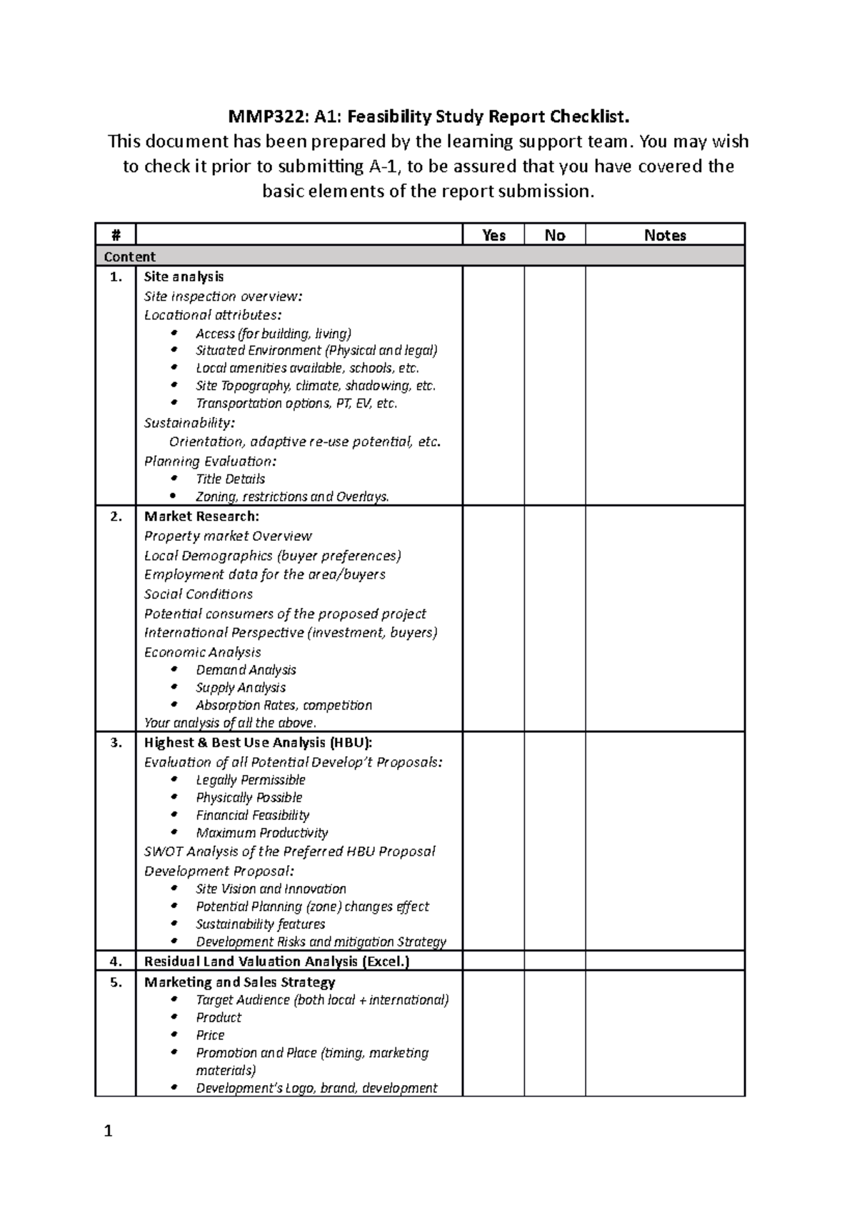 MMP322 A1 Pre-submission self-Check-List - MMP322: A1: Feasibility ...