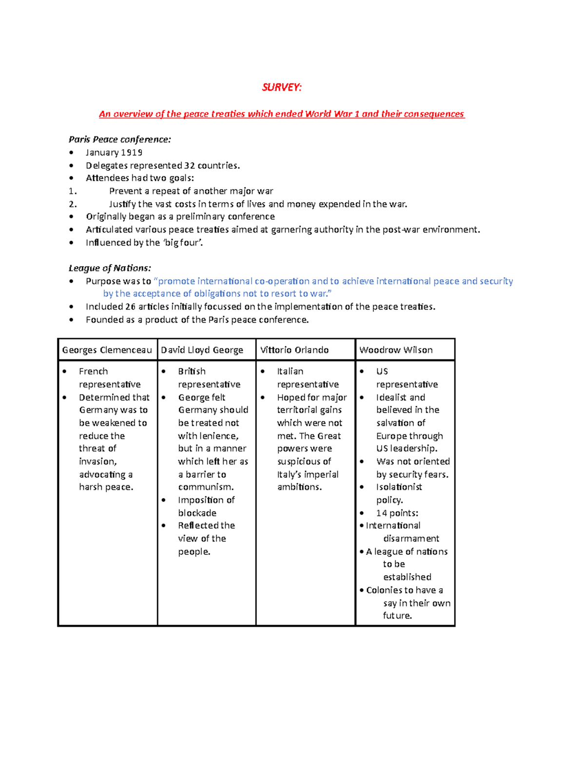 Power and Authority Notes - SURVEY: An overview of the peace treaties ...