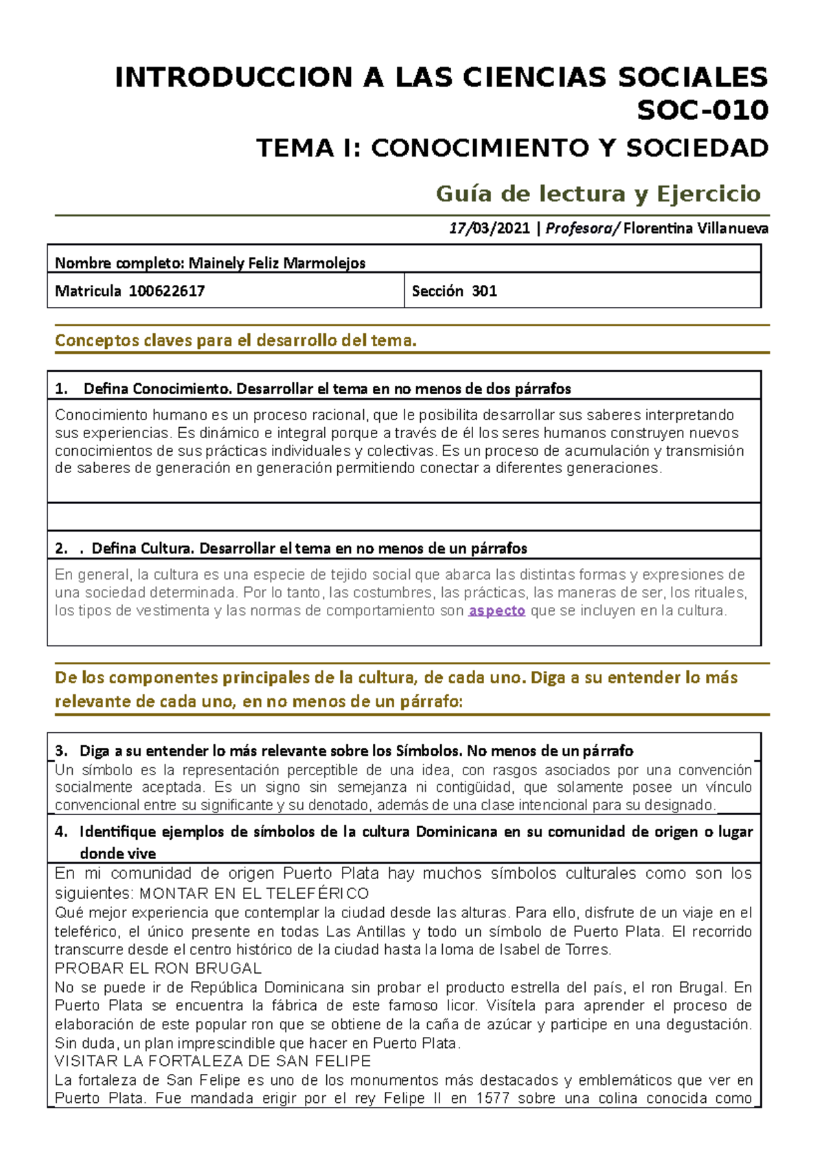 Guia De Lectura Y Ejercicio Unidad I Introduccion A Las Ciencias