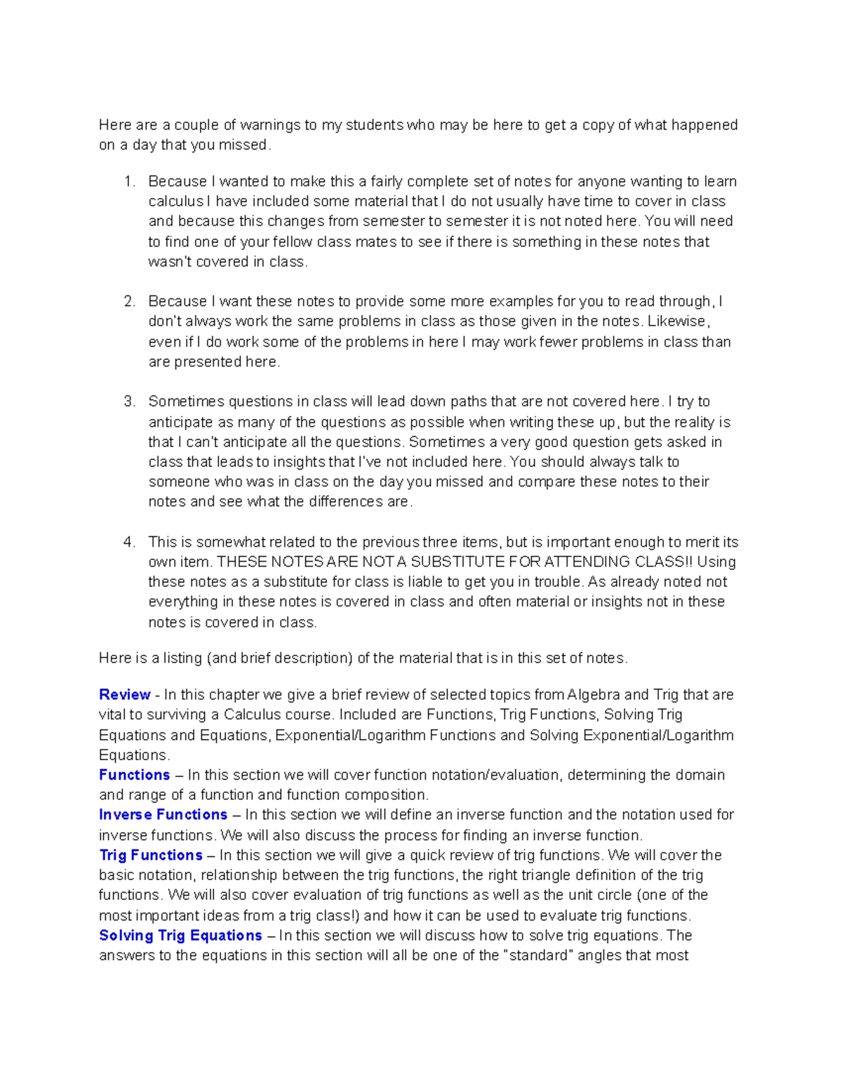 Notes Math Stu Docu 1 - Here are a couple of warnings to my students ...