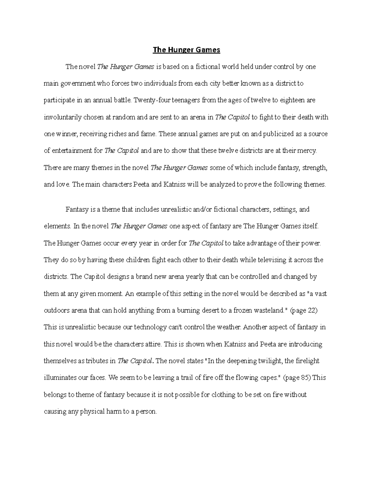 The Hunger Games Synopsis - The Hunger Games The novel The Hunger Games is  based on a fictional - Studocu