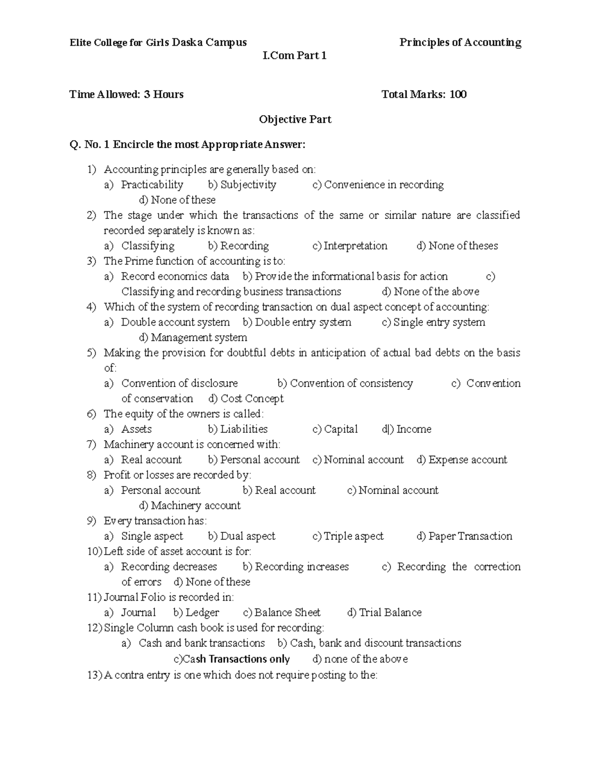 Final term Q paper data - I Part 1 Time Allowed: 3 Hours Total Marks ...