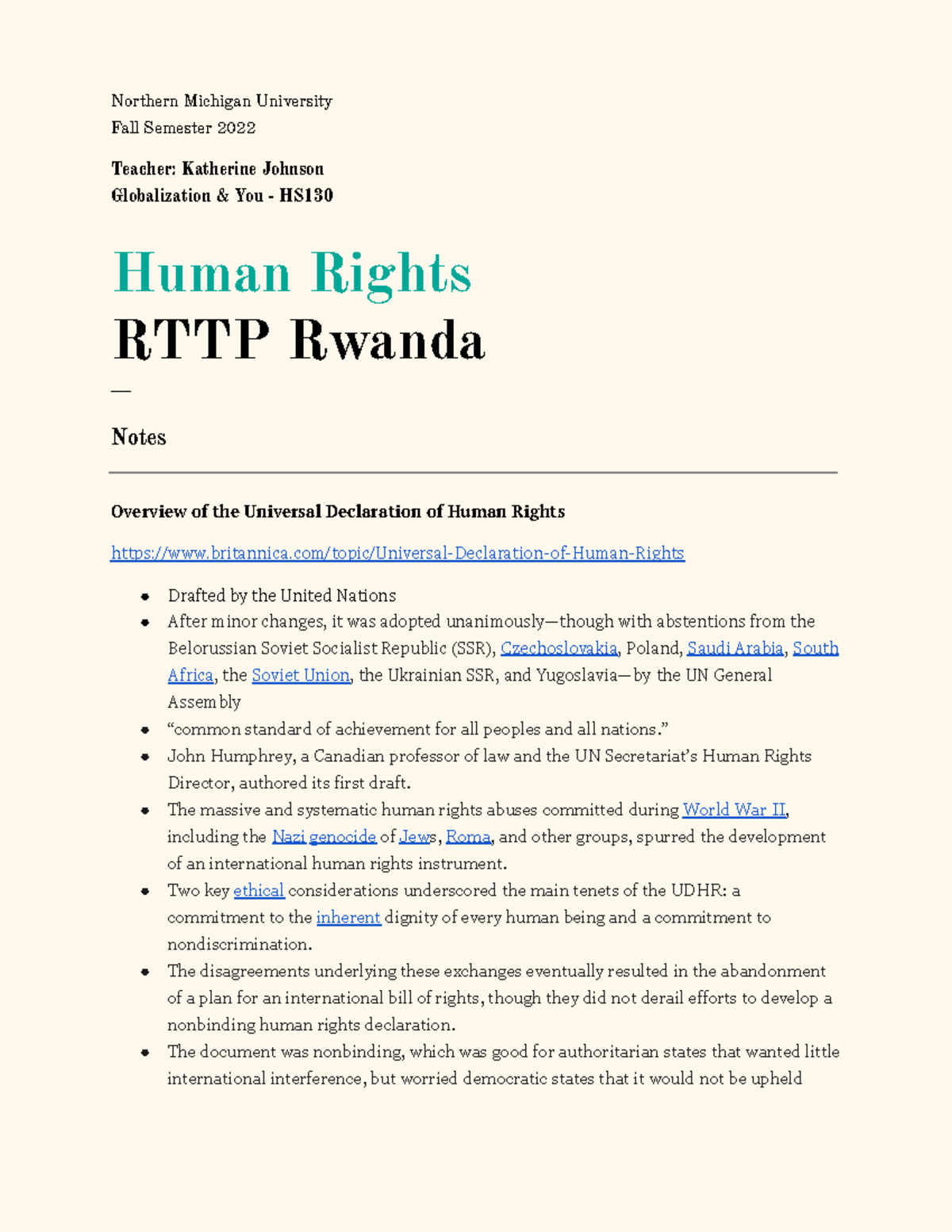 Human Rights - Rwanda - Northern Michigan University Fall Semester 2022 ...