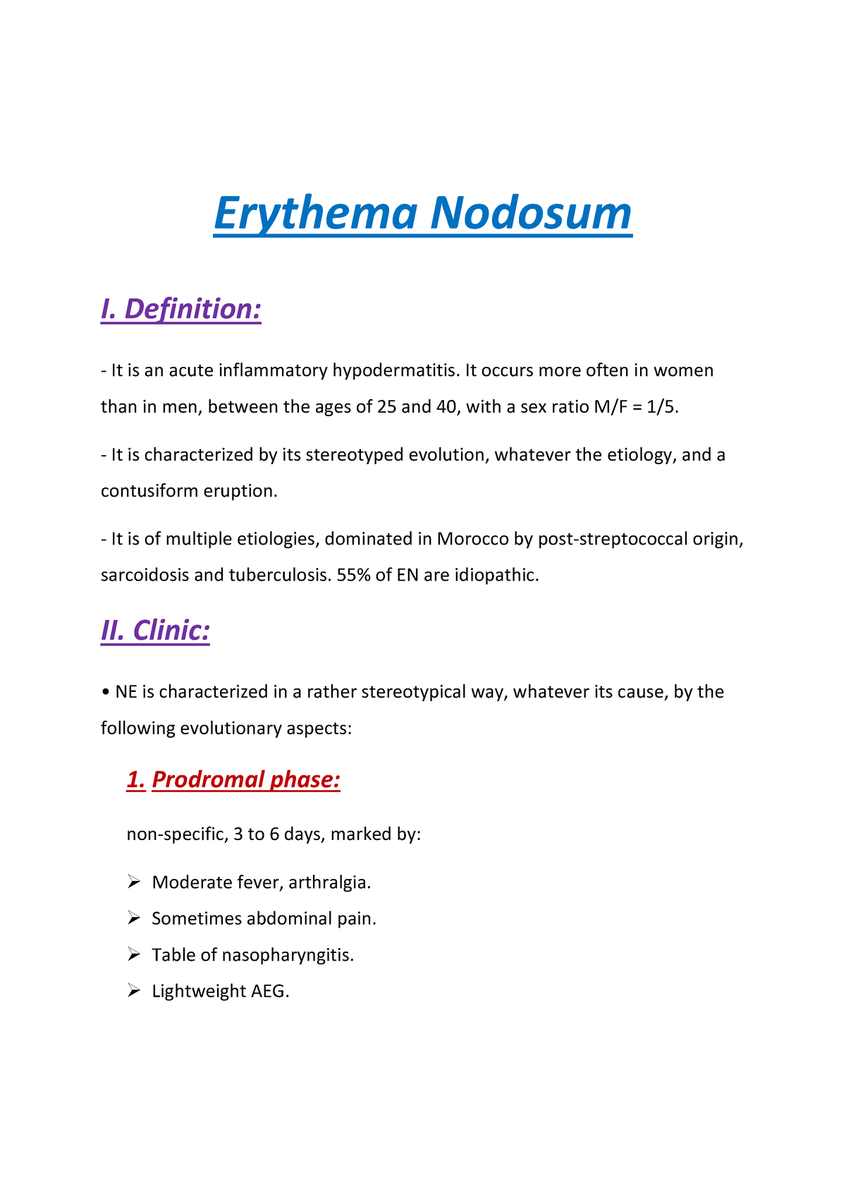 Erythema Nodosum - Definition: It is an acute inflammatory ...