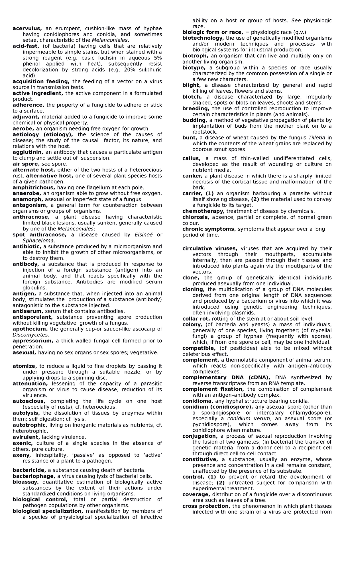 Glossary- Pathology-1 - BS Agriculture - Central - Studocu