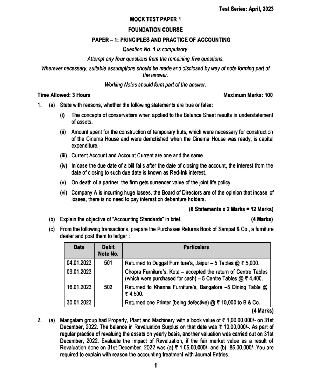 Mtp accounts ca foundation june 2023 1 Time Allowed 3 Hours 2