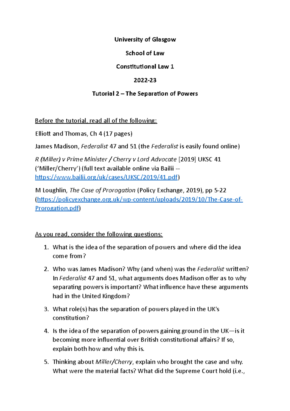 Con Law 1 2022 Tutorial 2 University of Glasgow School of Law