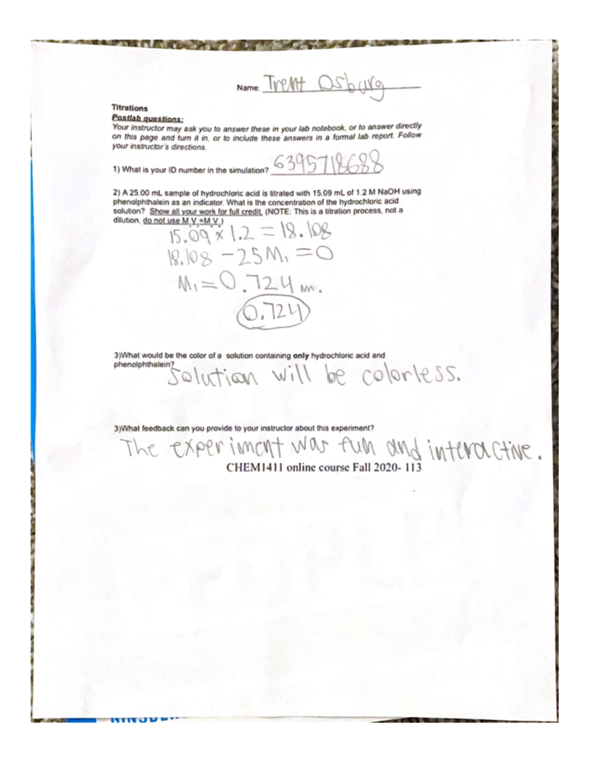 Experiment 7 Titrations CHEM 1411 LSC Studocu