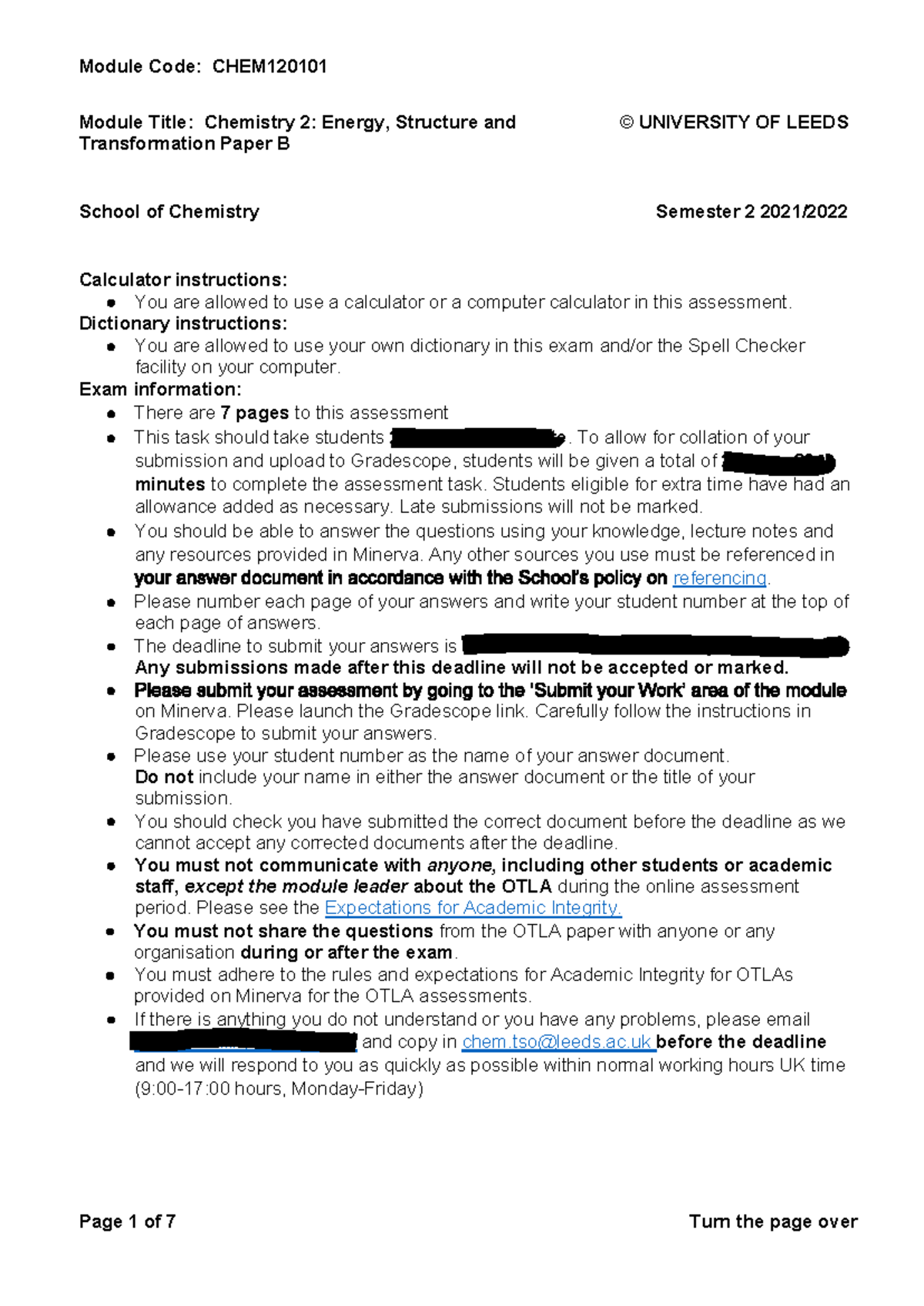 CHEM1201 B OTLA 2022 - Module Title: Chemistry 2: Energy, Structure and ...