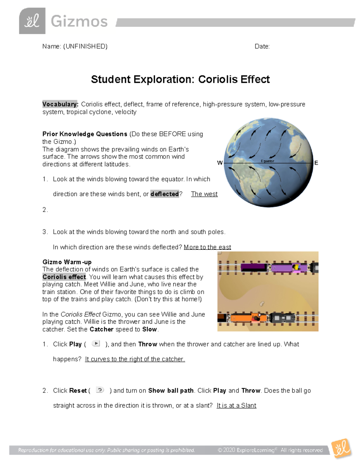 Coriolis Effect WORK - Answers, wanted answers - Name: (UNFINISHED 