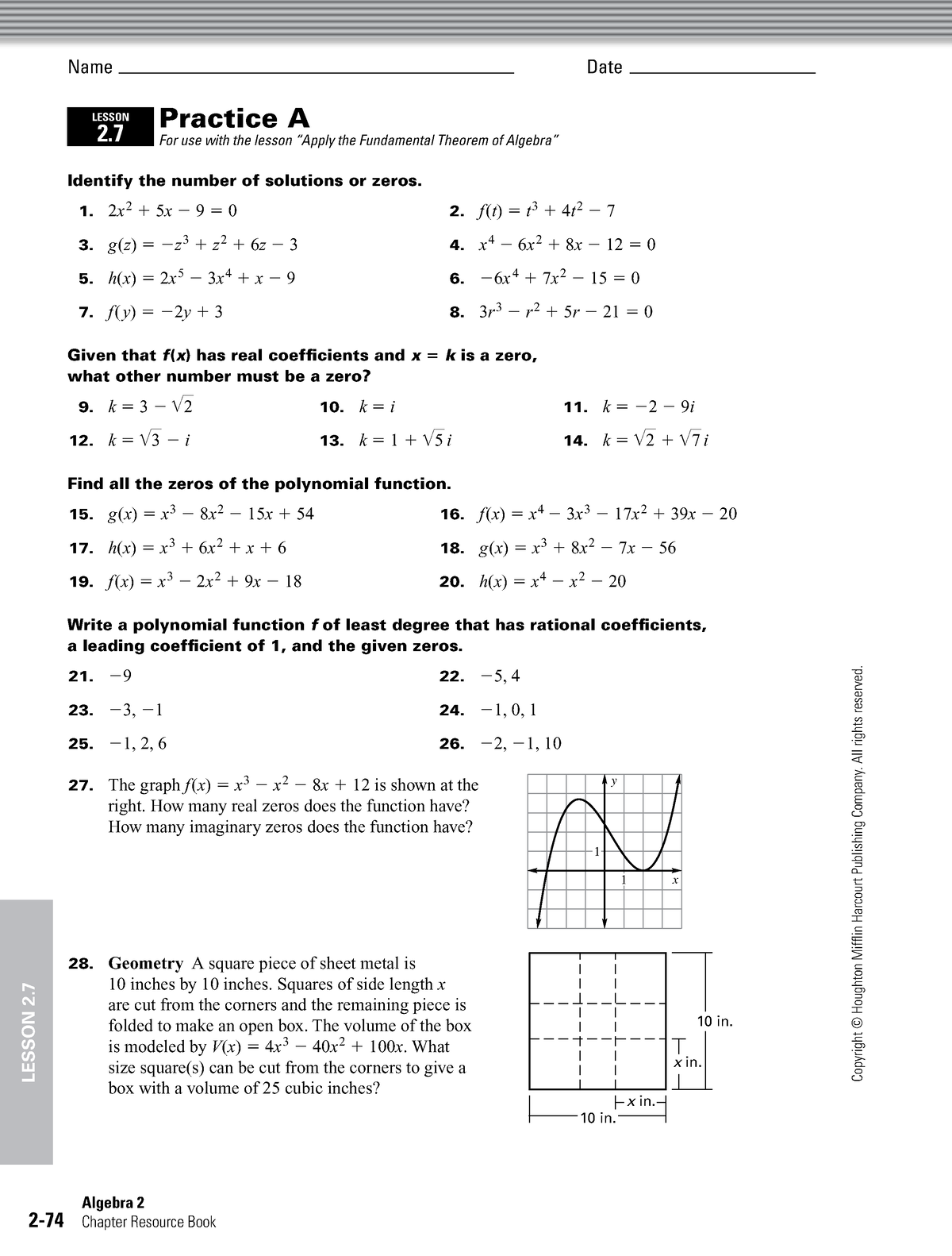 Finding Zeros of Polynomial Functions - Name ...