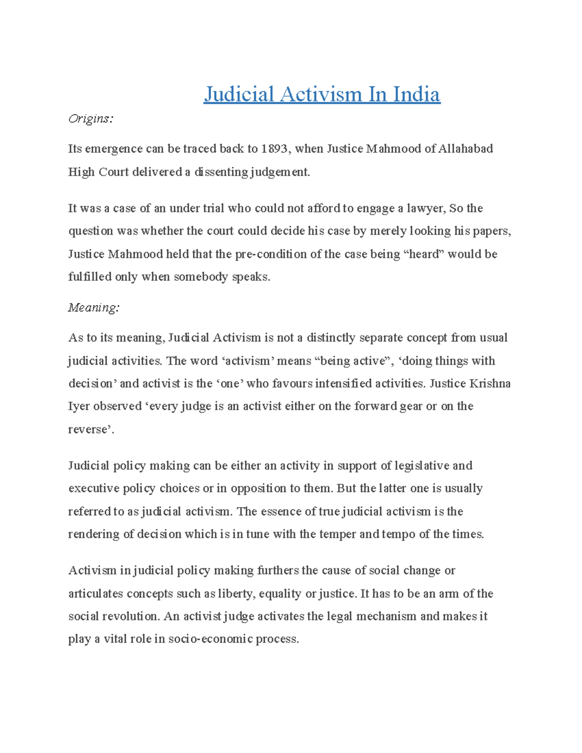 Judicial Activism In India With Relevant Case Laws And Awareness ...