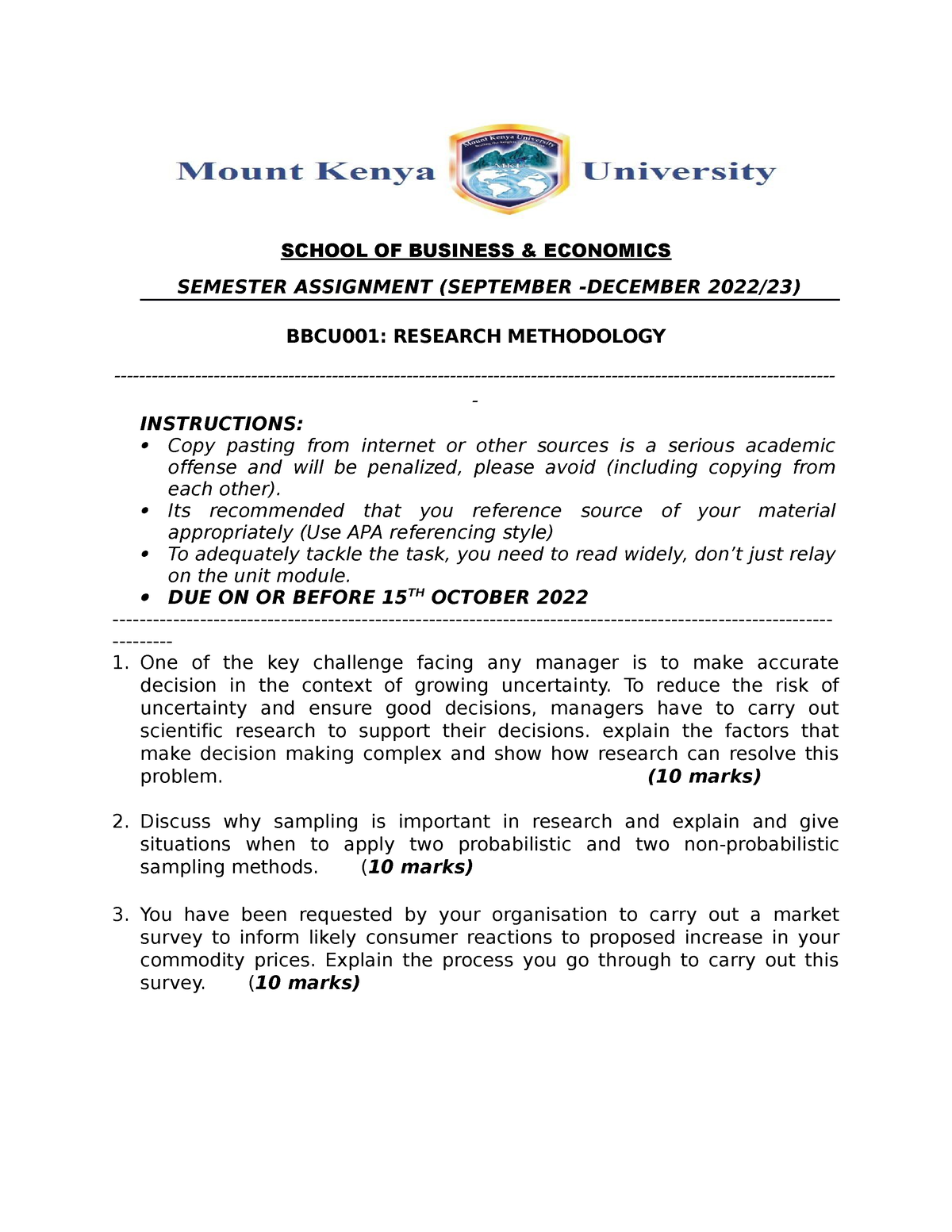 mku research methodology past papers