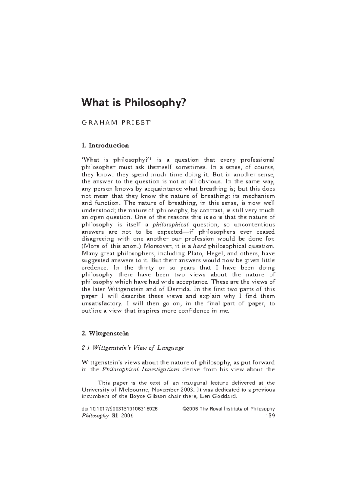 Graham Priest. What is Philosophy (edited) - What is Philosophy? GRAHAM ...