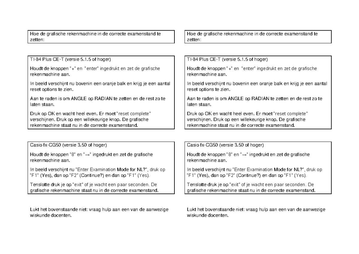 Examenstand GR - Hoe de grafische rekenmachine in de correcte