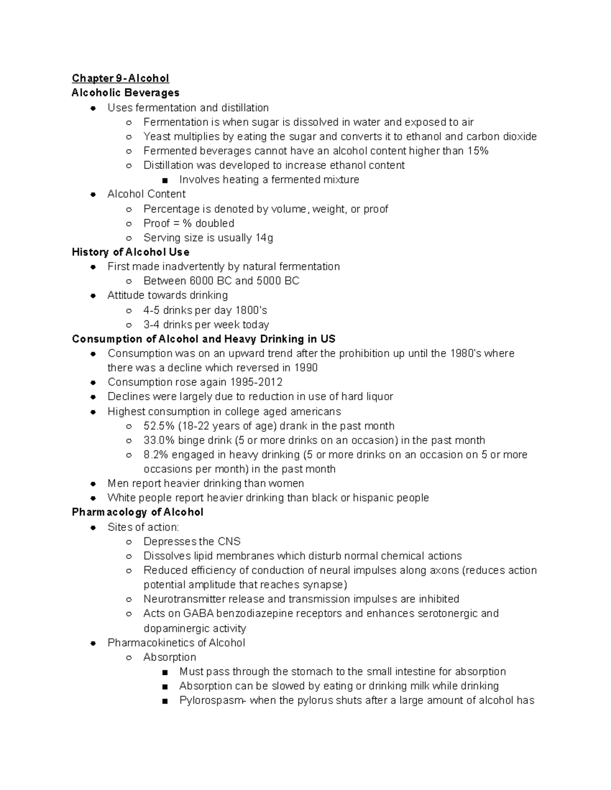 Exam 3 Textbook Summaries Chapter 9 Alcohol Alcoholic Beverages Uses