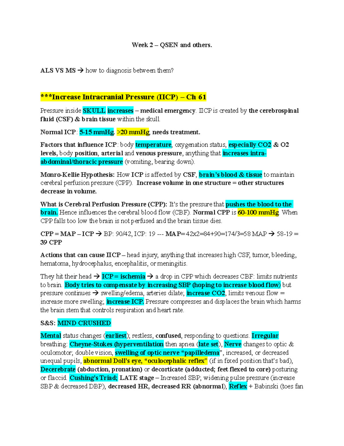 Week 2 Notes - Intermediate Medical-Surgical Nursing II (NURS 242 ...