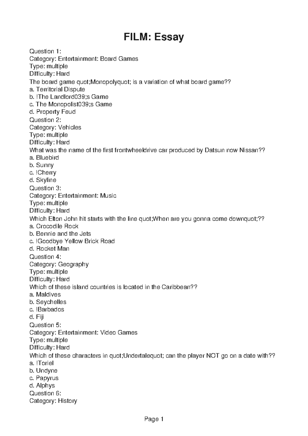 FILM159 Progress Report 5 - FILM: Essay Question 1: Category ...