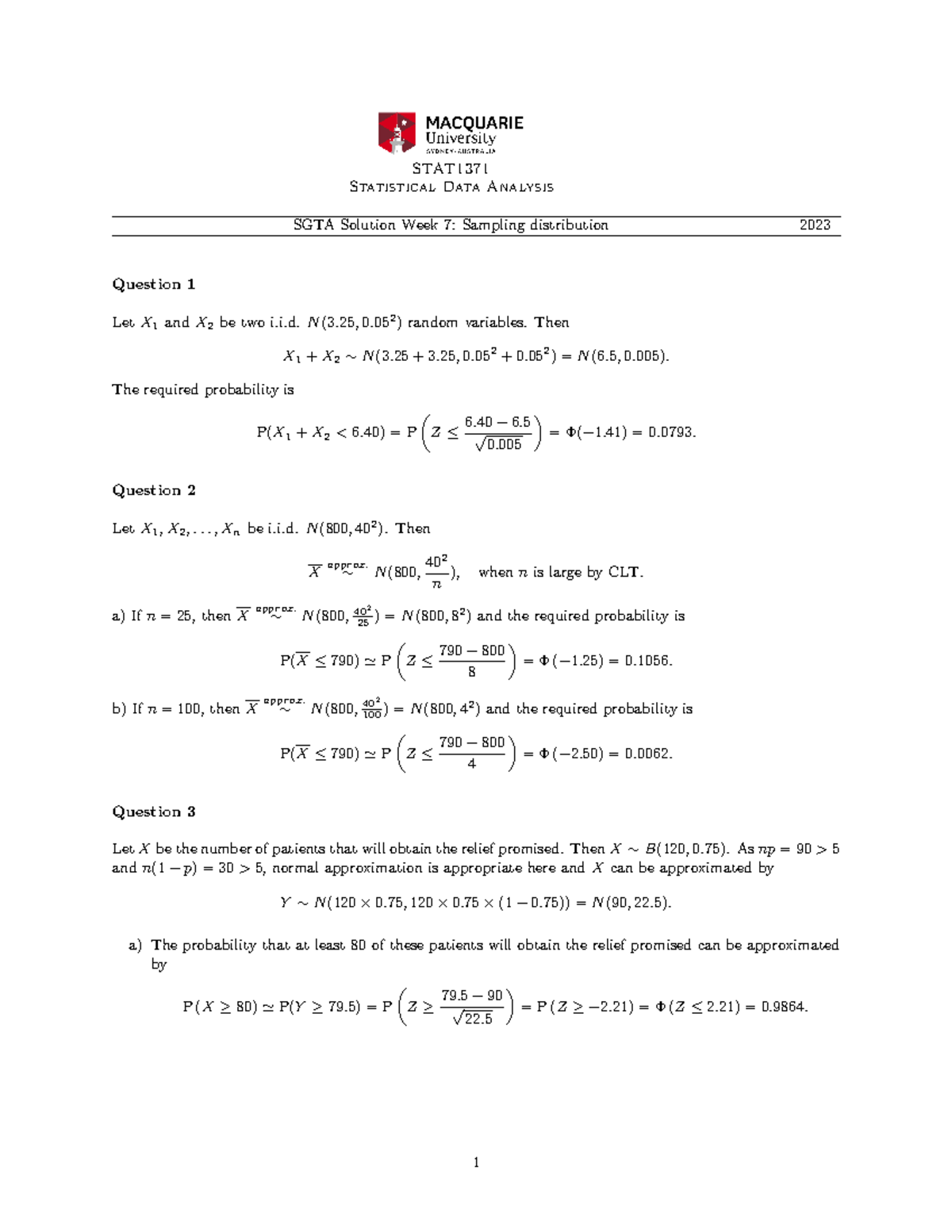 Wk 5 tut solutions - STAT Statistical Data Analysis SGTA Solution Week ...