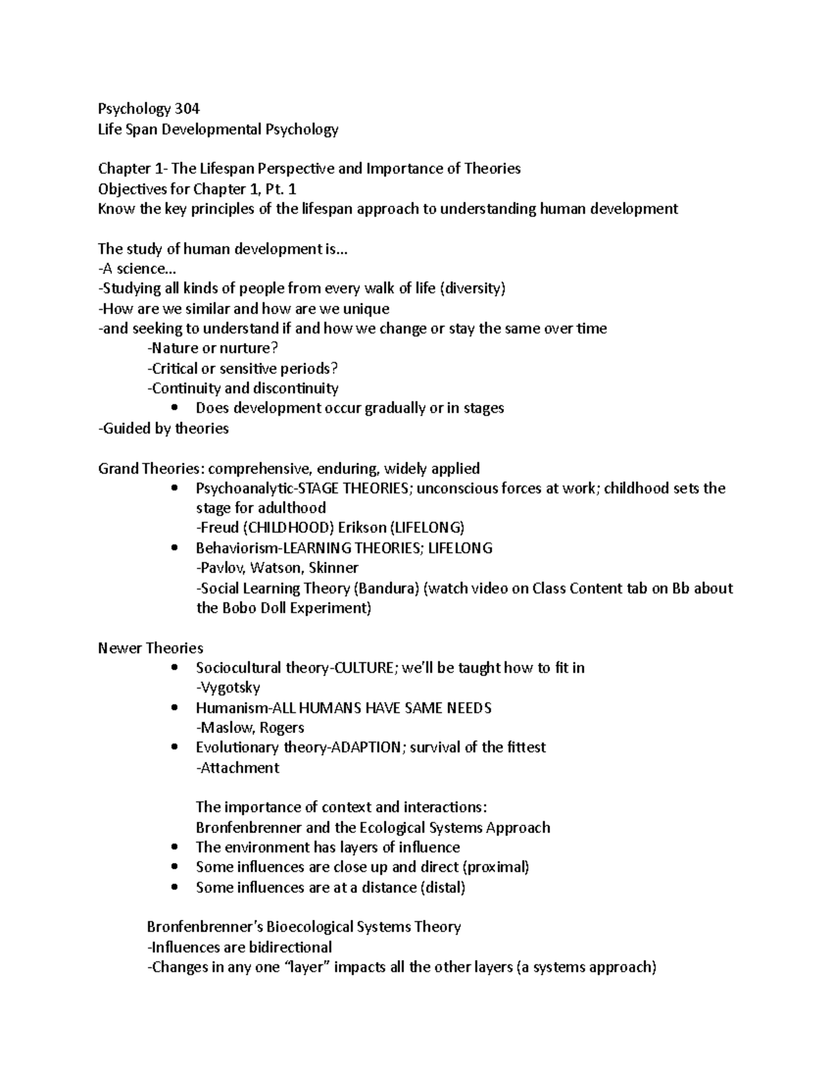 Psych 304 Chapter 1-3 - Lecture Notes - Psychology 304 Life Span ...