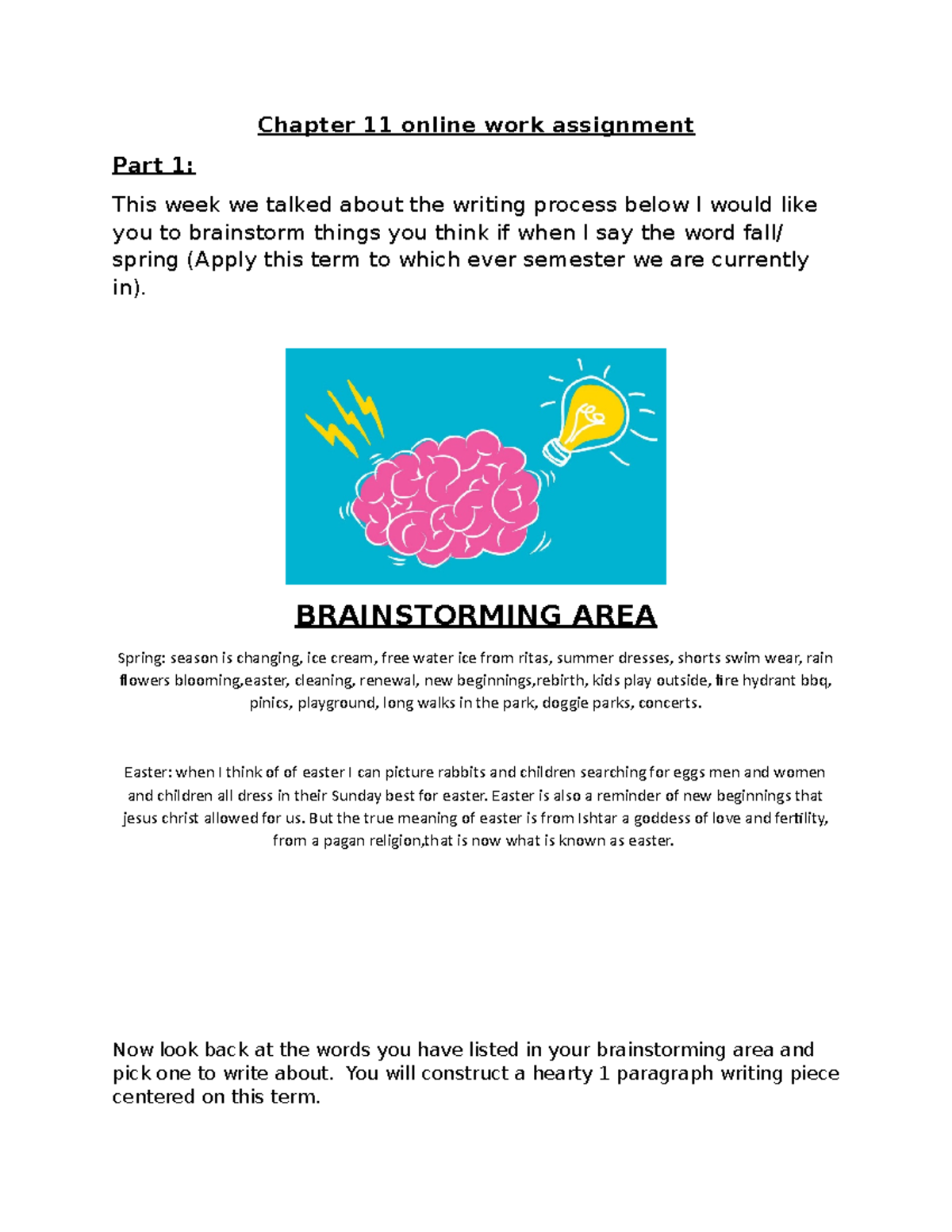 Chapter 11 activity - work - Chapter 11 online work assignment Part 1 ...