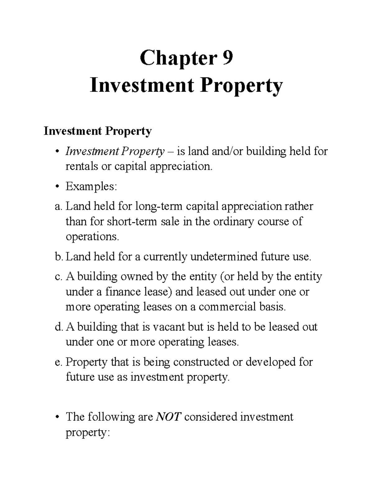 Chapter 9 - Investment Property - Lecture Notes - Chapter 9 Investment ...