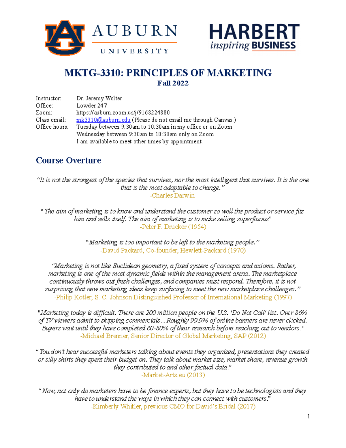 MKTG 3310 Syllabus - Fall 2023 - MKTG-3310: PRINCIPLES OF MARKETING ...