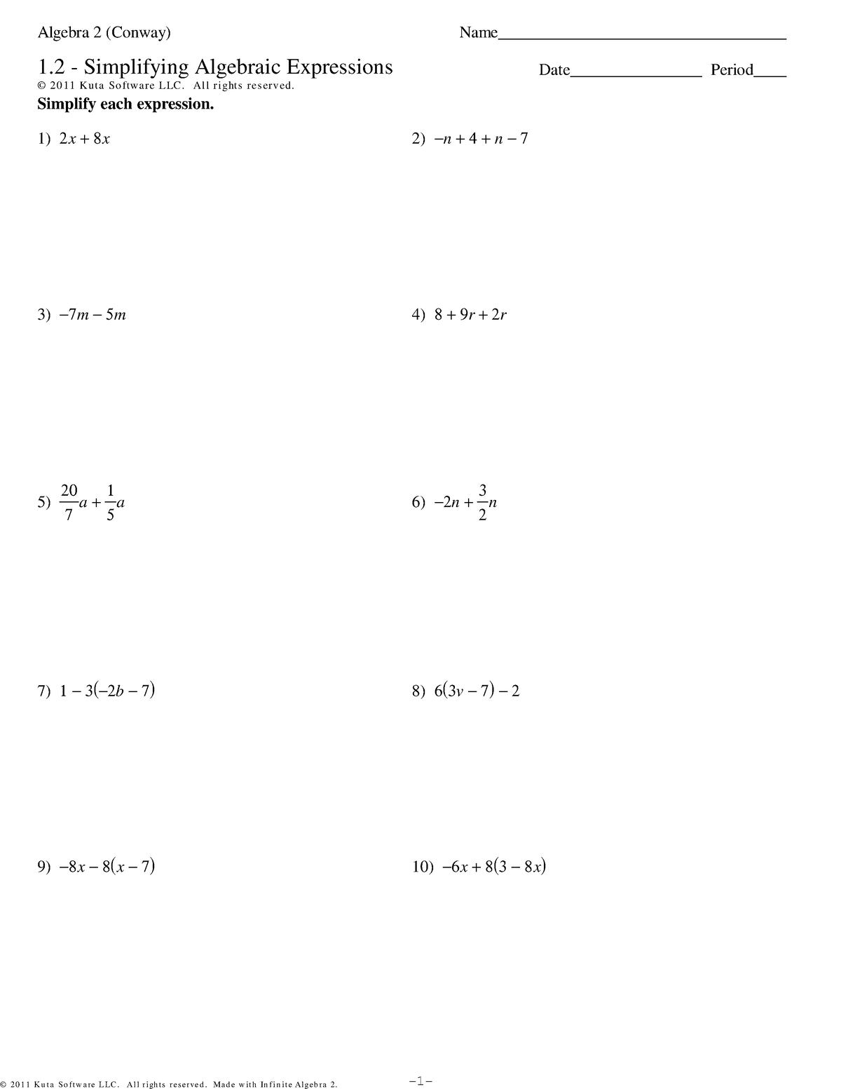 2.1 Simplifying Algebraic Expressions APA - ©N g 21 0 D 1 H 1 R x KO u ...