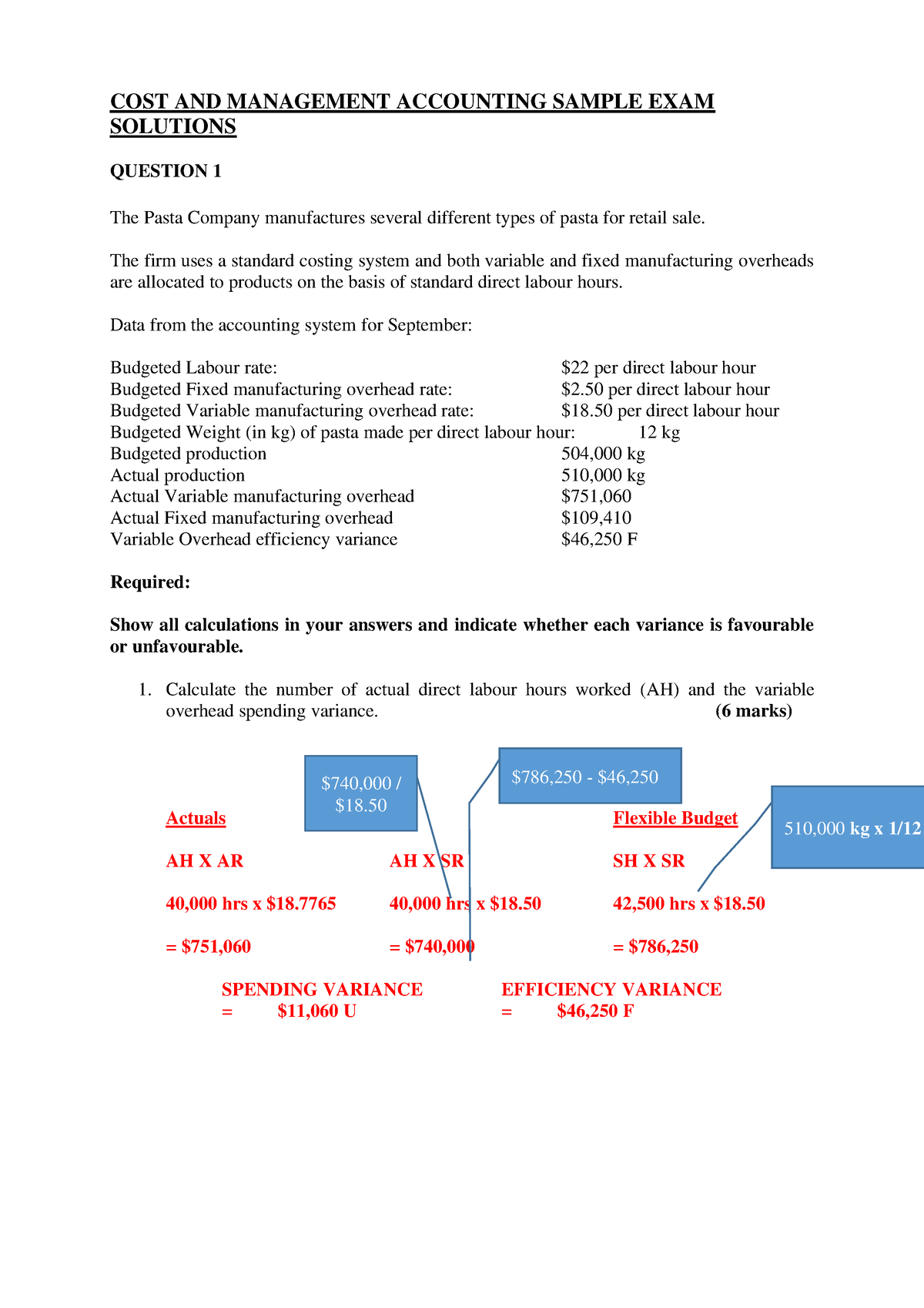 Cost And Management Accounting - Sample Exam Solutions - COST AND ...