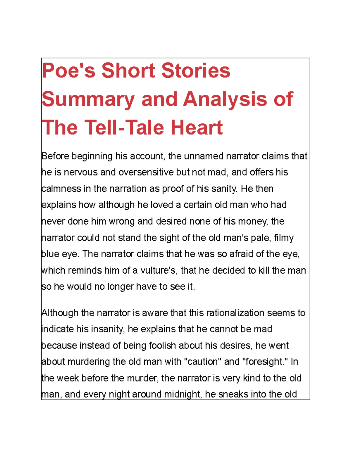 thesis statement of the tell tale heart