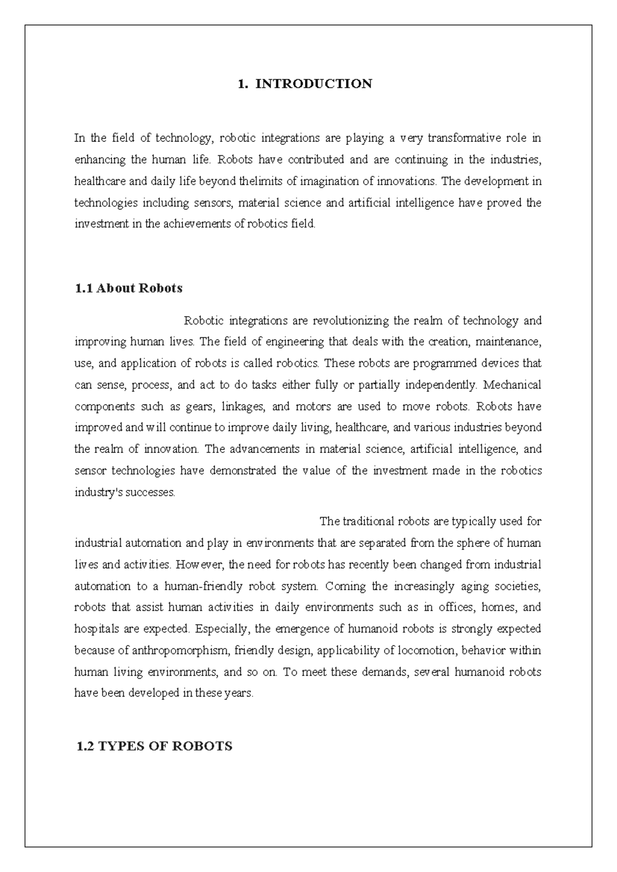 Final report - 1. INTRODUCTION In the field of technology, robotic ...