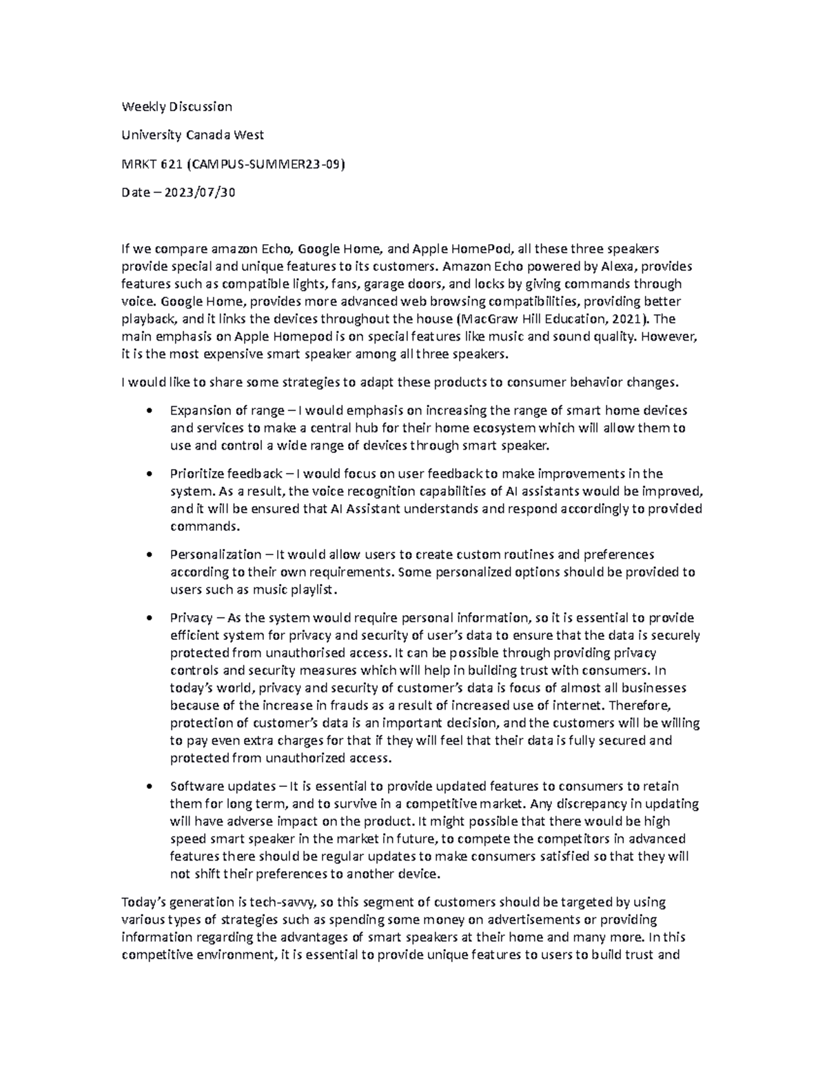 Weekly Discussion 4 MRKT - Weekly Discussion University Canada West ...