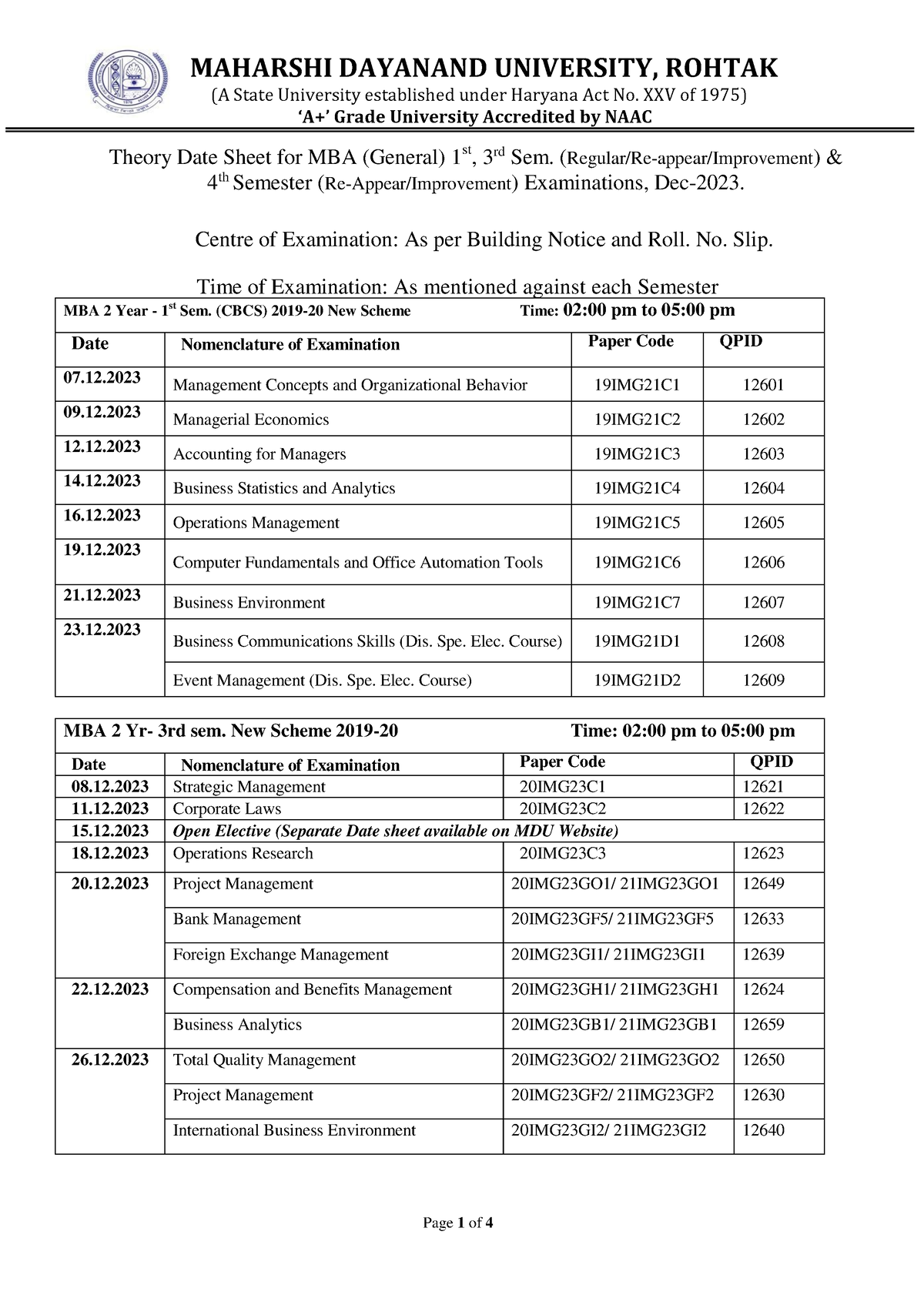 MBA (General) - MAHARSHI DAYANAND UNIVERSITY, ROHTAK (A State ...