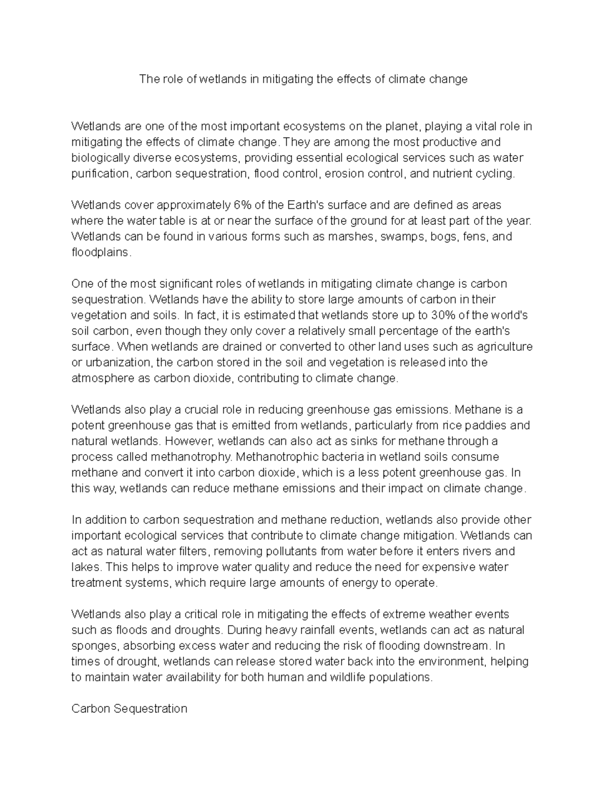 The role of wetlands in mitigating the effects of climate change - They ...